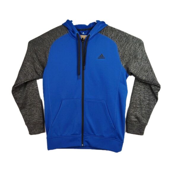 adidas Other - Adidas Full-Zip Hooded Sweatshirt Men's Size Medium Royal Blue Long Gray Sleeves